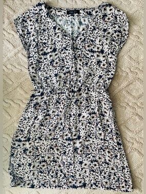 Womens Floral Short Sleeve Dress - Lightweight V-Neck Button Dress, Size S (4-6)
